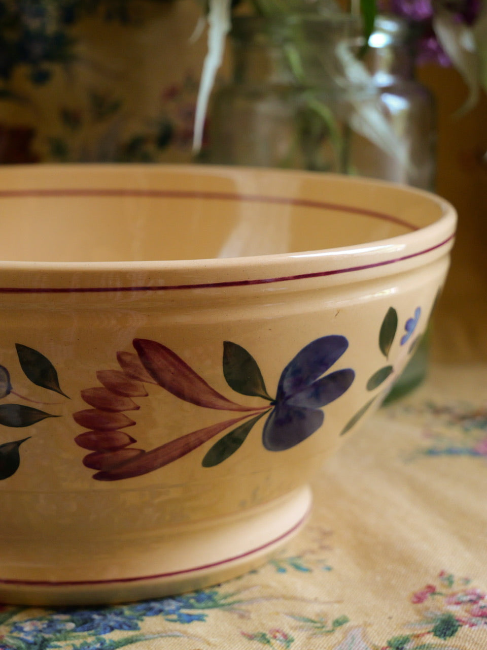 Vintage TG Green Large Sponge Decorated Bowl