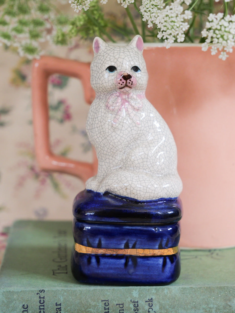 19th Century White Kitty Trinket Box