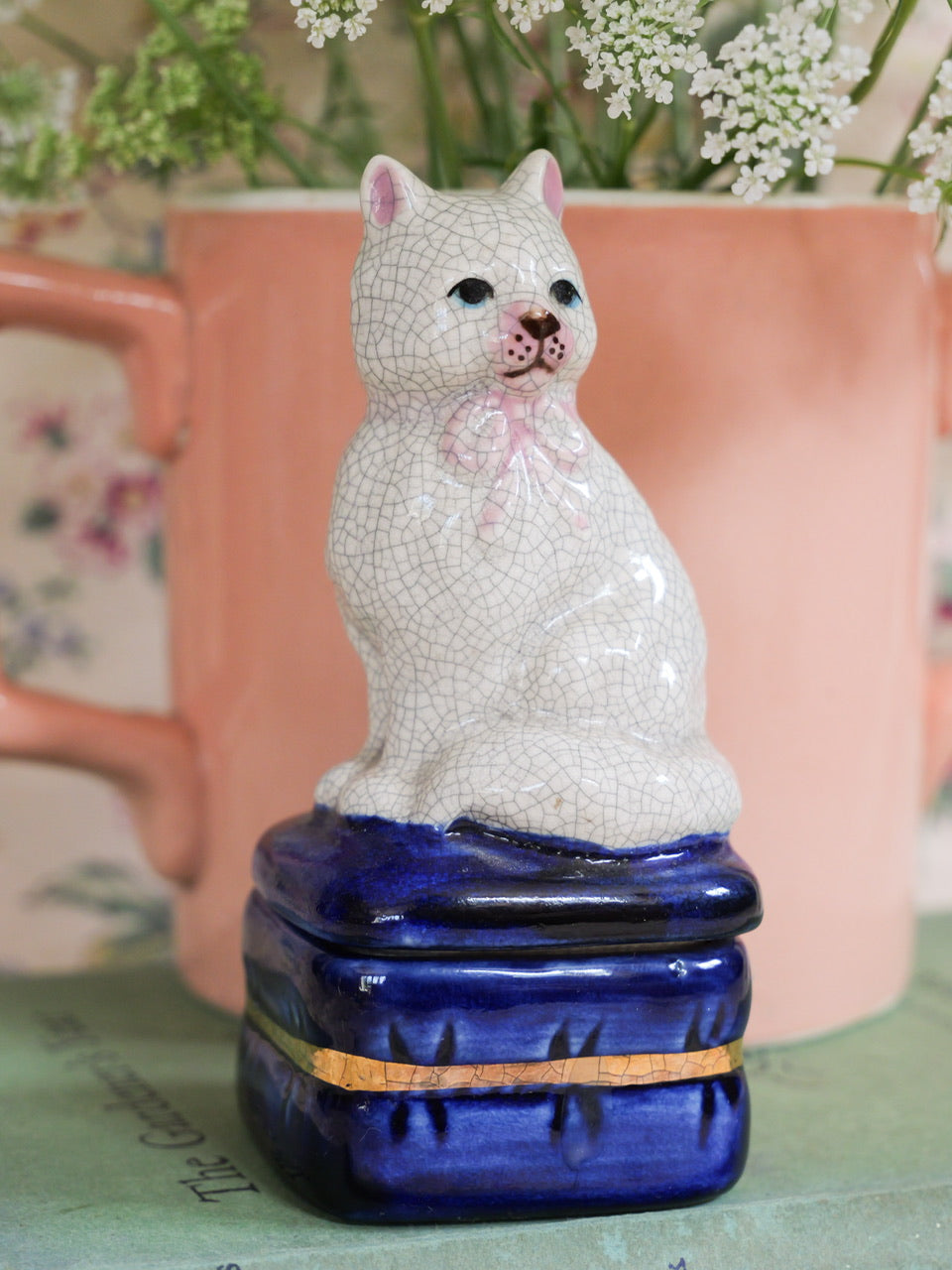 19th Century White Kitty Trinket Box