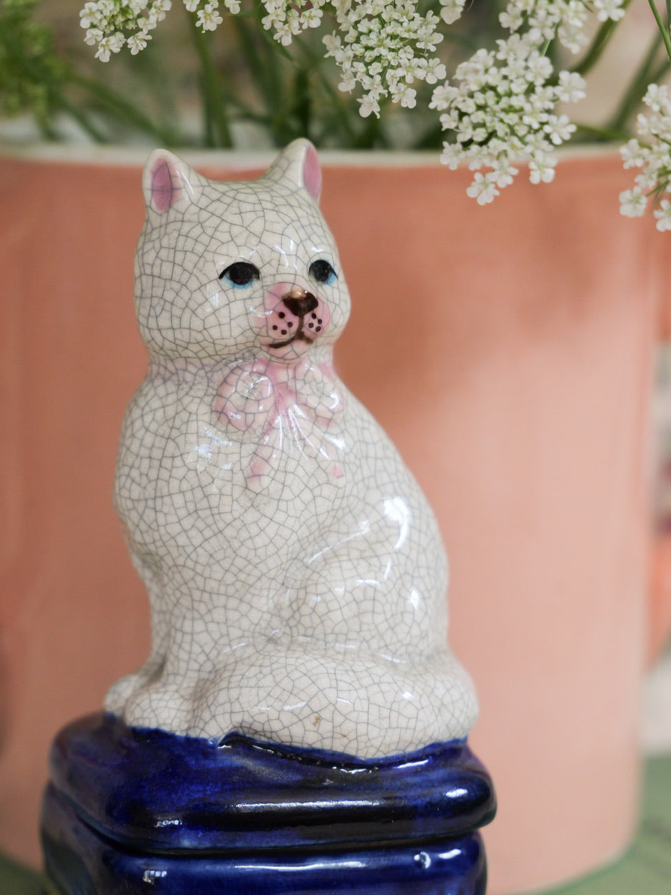 19th Century White Kitty Trinket Box