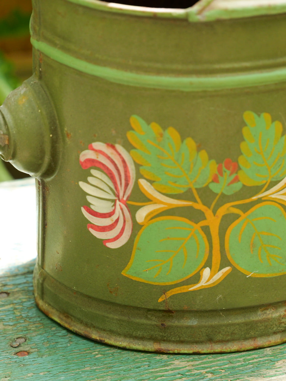 Vintage Hand Painted Green Watering Can