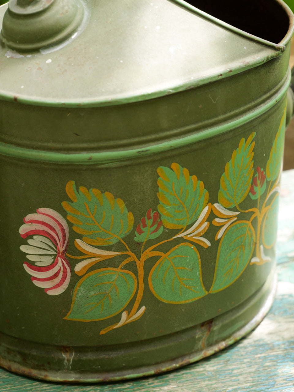 Vintage Hand Painted Green Watering Can