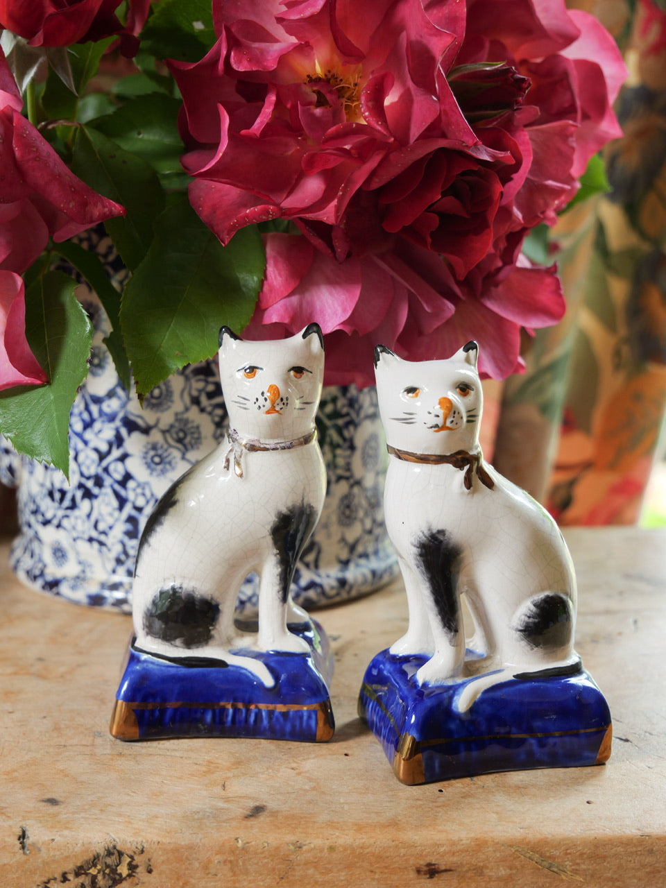 Pair of Miniature Antique Staffordshire Cats