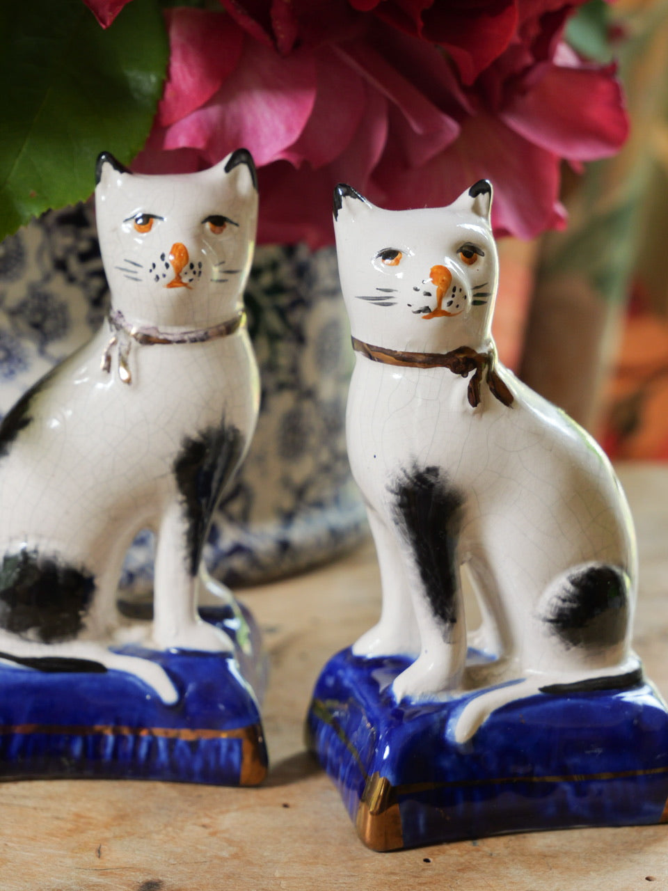 Pair of Miniature Antique Staffordshire Cats