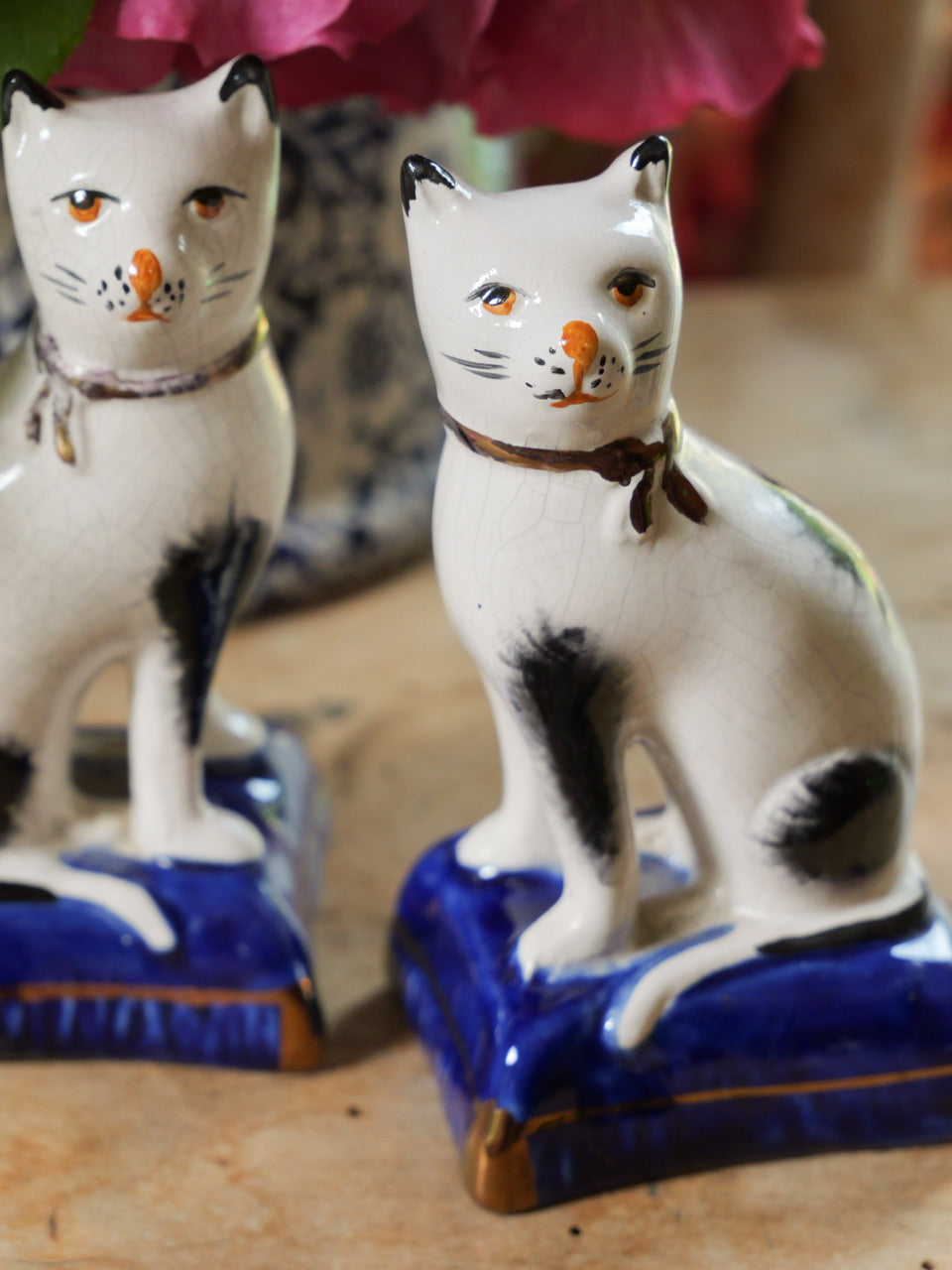 Pair of Miniature Antique Staffordshire Cats