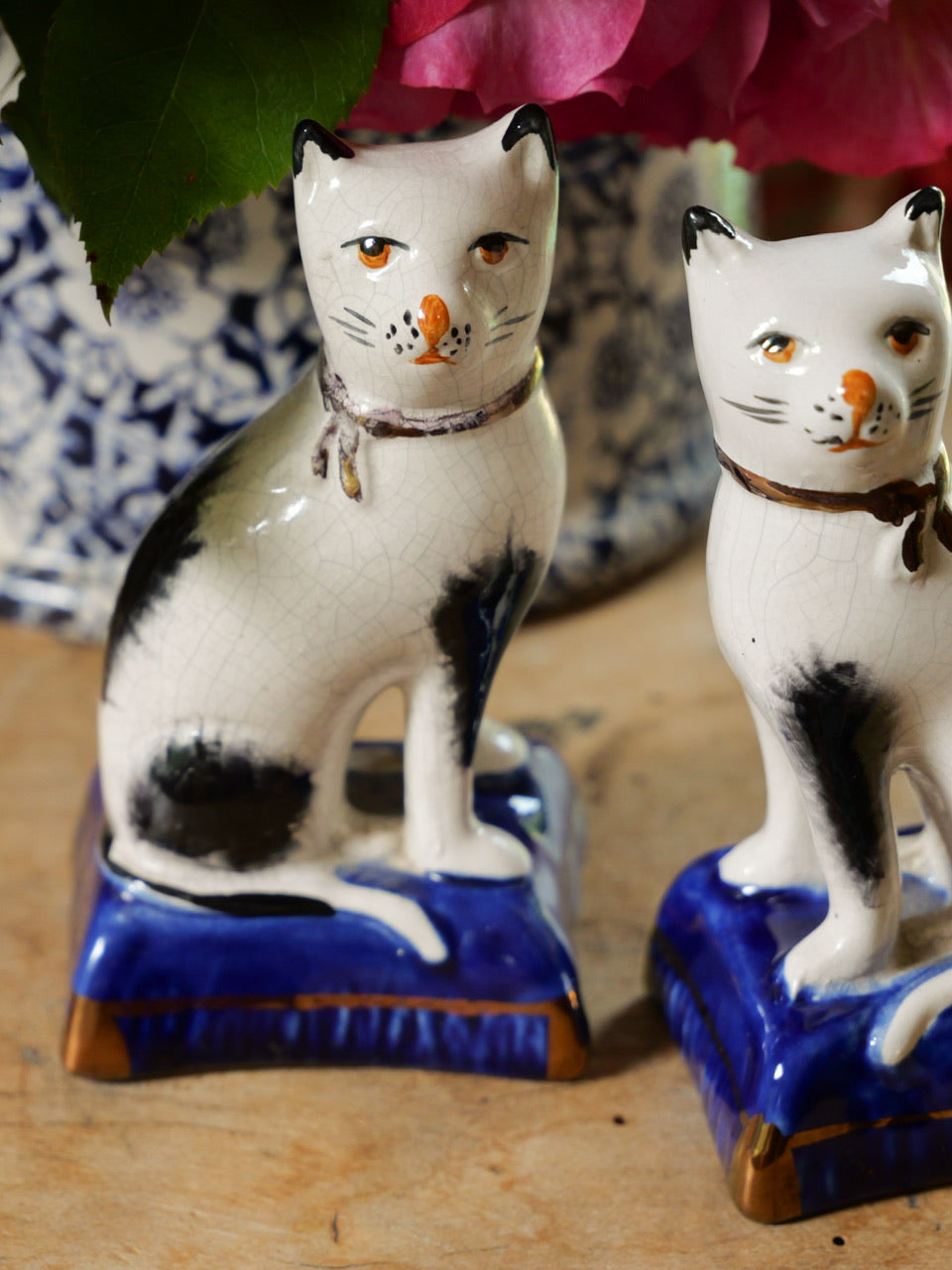 Pair of Miniature Antique Staffordshire Cats