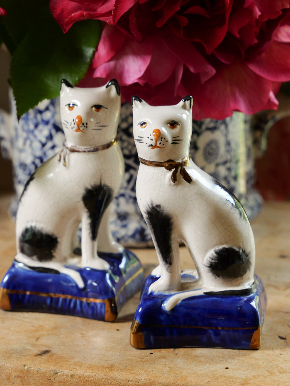 Pair of Miniature Antique Staffordshire Cats