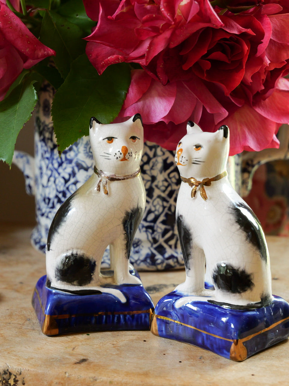 Pair of Miniature Antique Staffordshire Cats