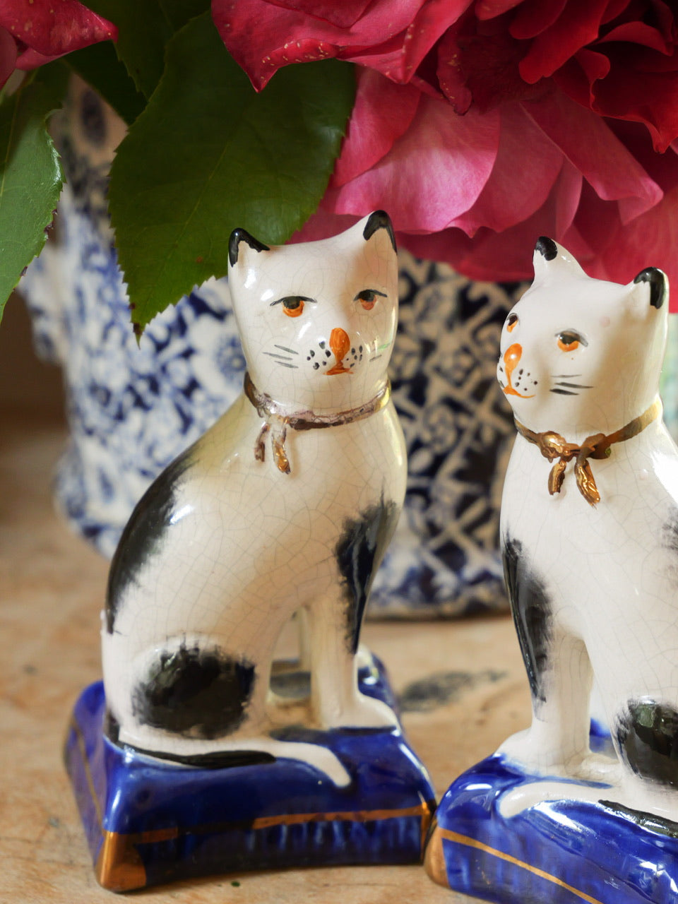 Pair of Miniature Antique Staffordshire Cats