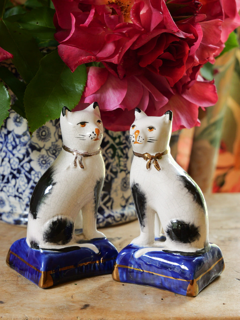 Pair of Miniature Antique Staffordshire Cats