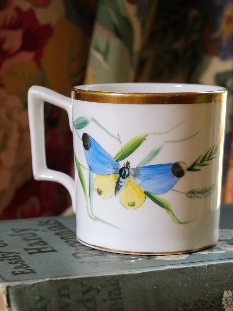 Victorian Hand Painted Butterfly Cup