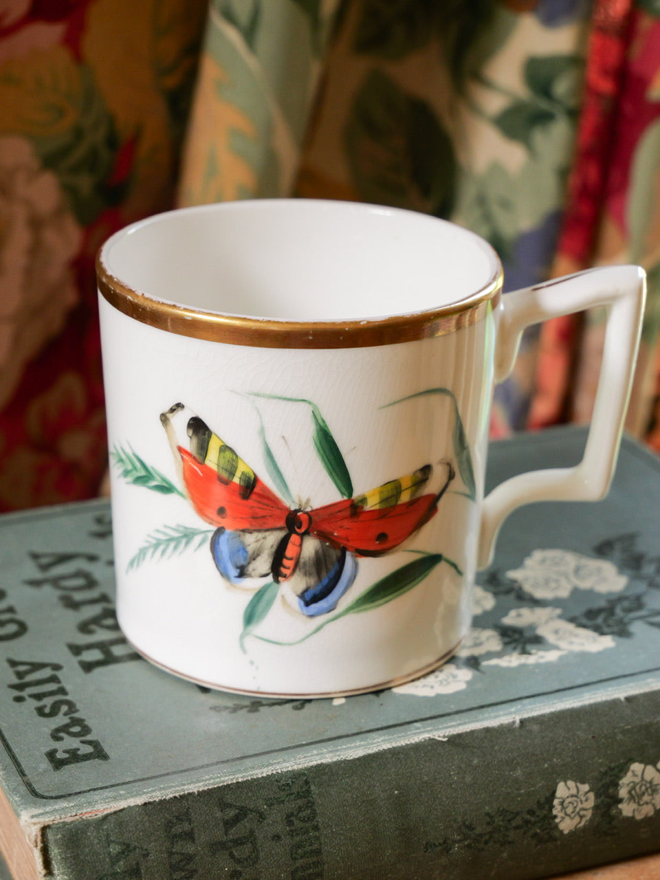 Victorian Hand Painted Butterfly Cup