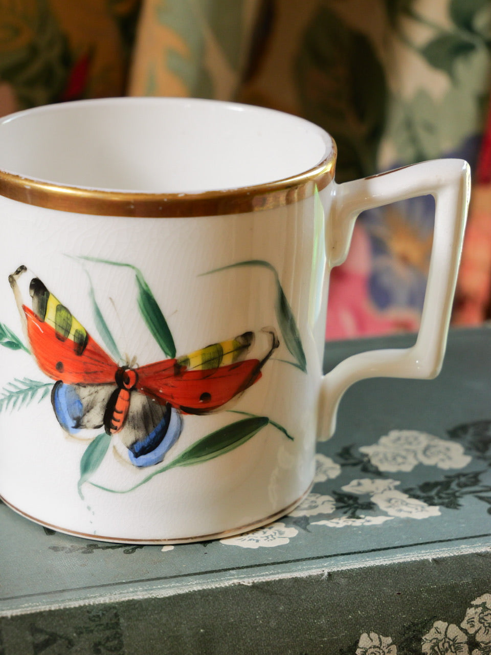 Victorian Hand Painted Butterfly Cup