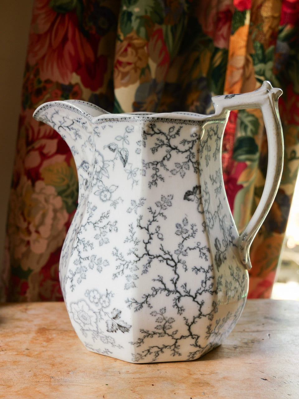 Victorian Monochrome Floral Transferware Jug