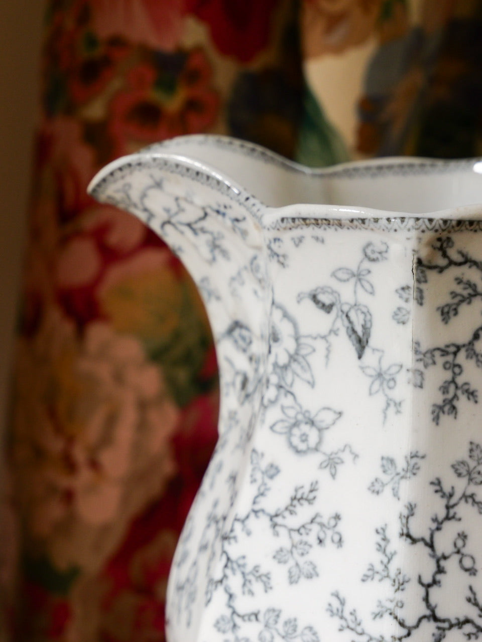 Victorian Monochrome Floral Transferware Jug