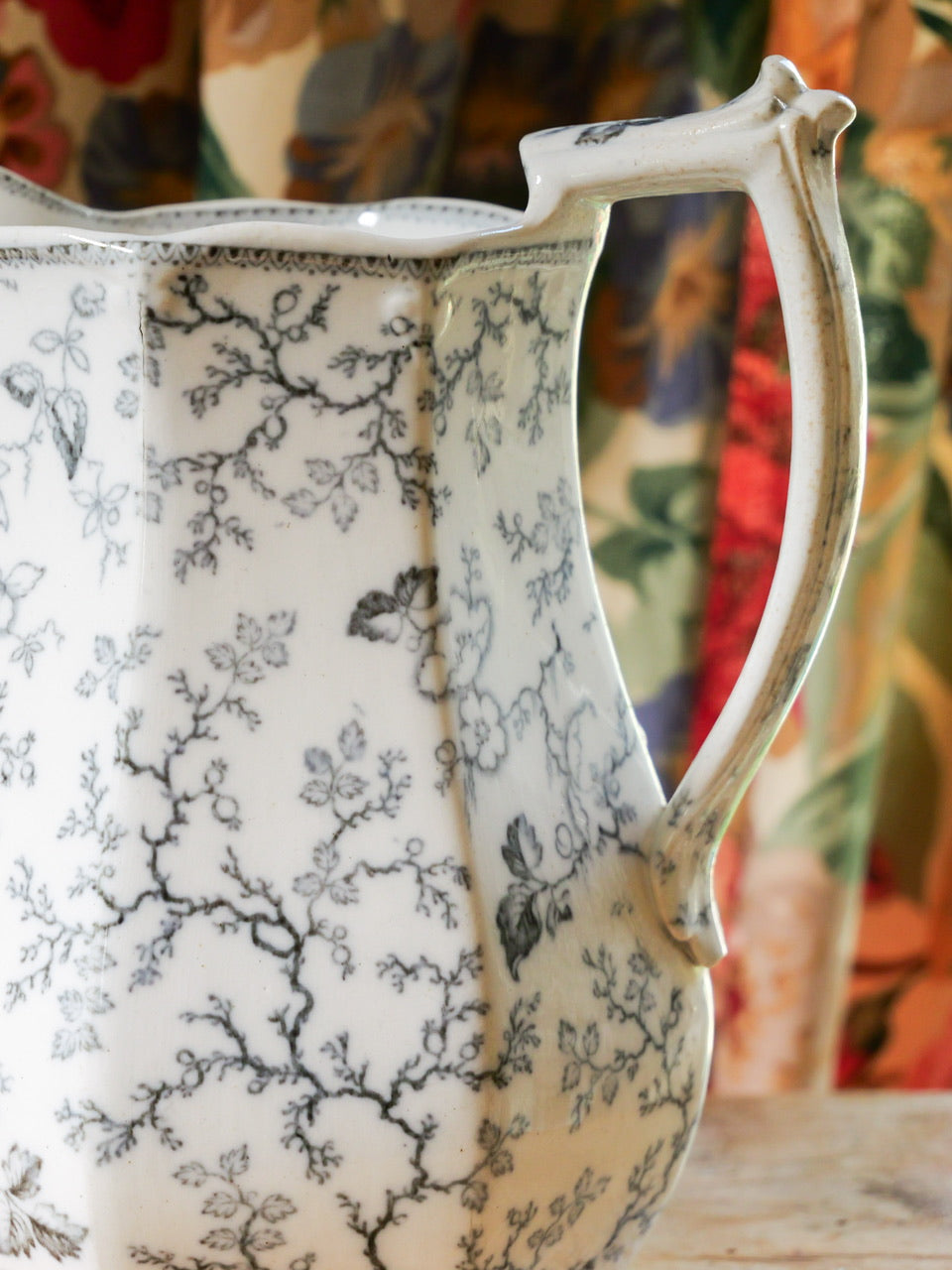 Victorian Monochrome Floral Transferware Jug