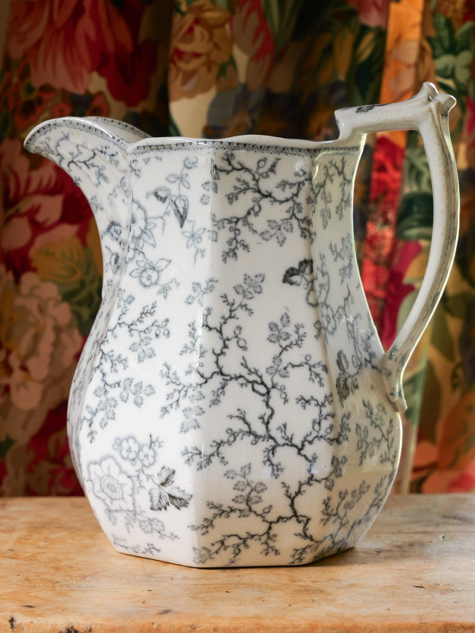 Victorian Monochrome Floral Transferware Jug