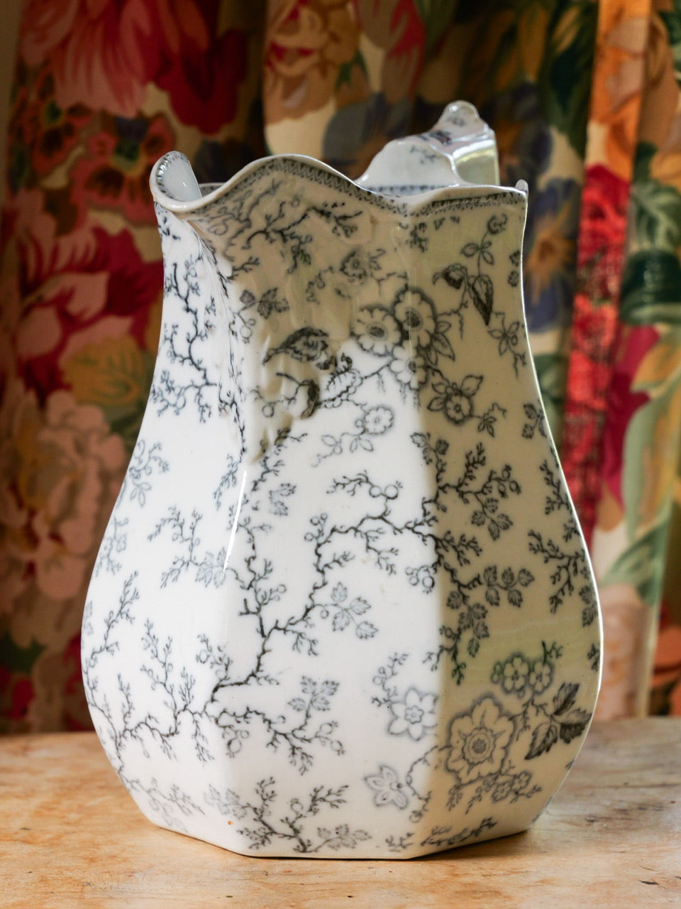 Victorian Monochrome Floral Transferware Jug