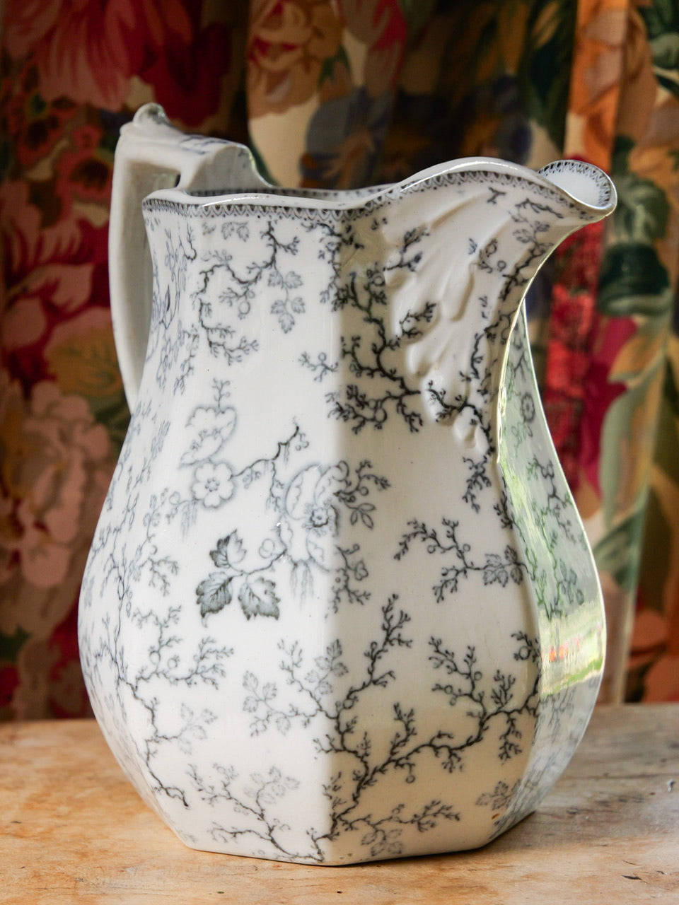 Victorian Monochrome Floral Transferware Jug