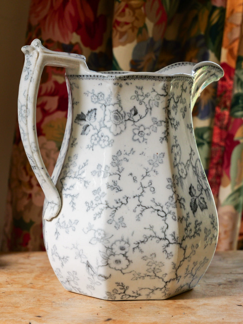 Victorian Monochrome Floral Transferware Jug