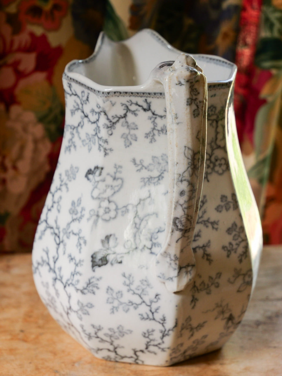 Victorian Monochrome Floral Transferware Jug