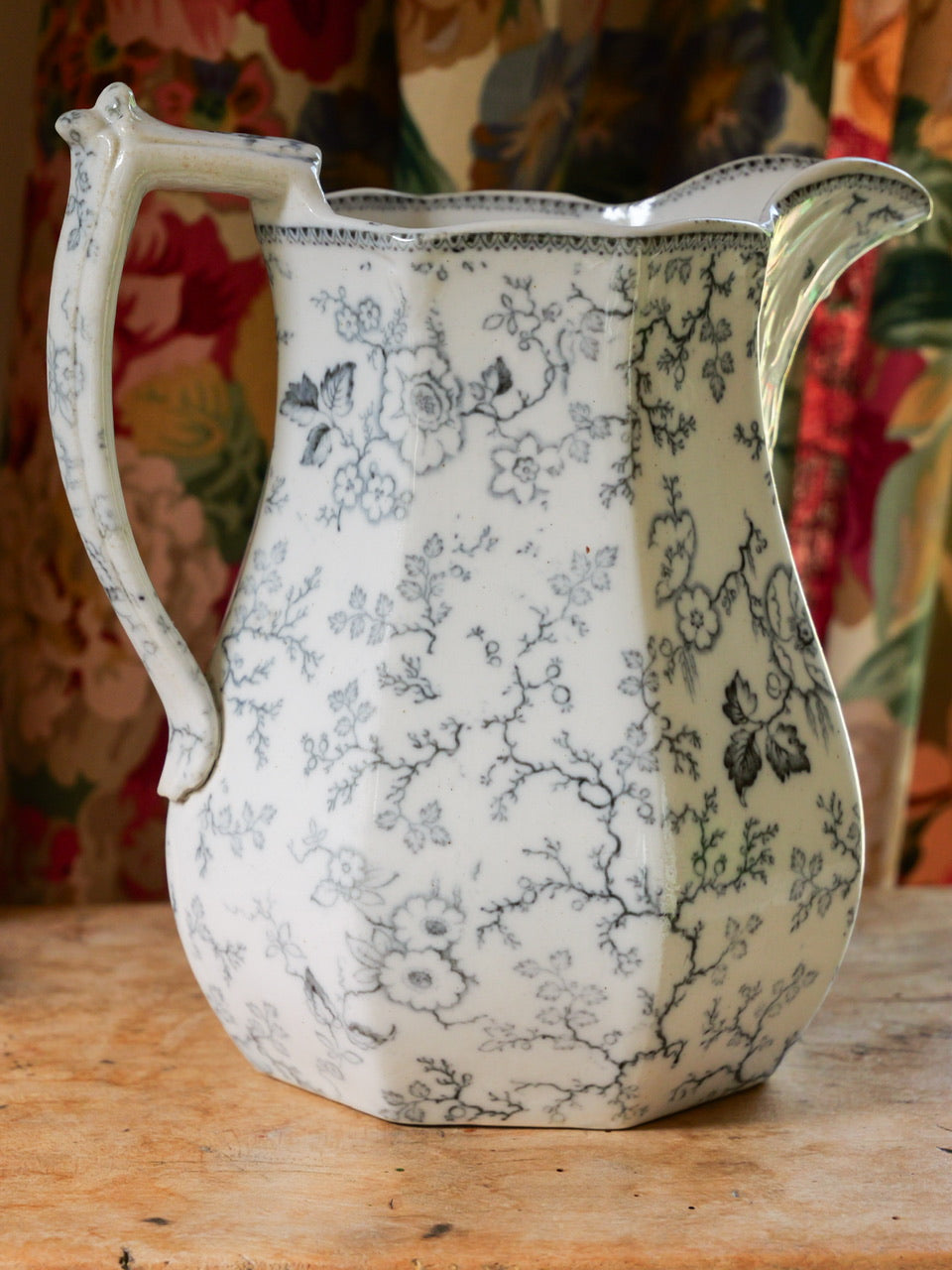 Victorian Monochrome Floral Transferware Jug