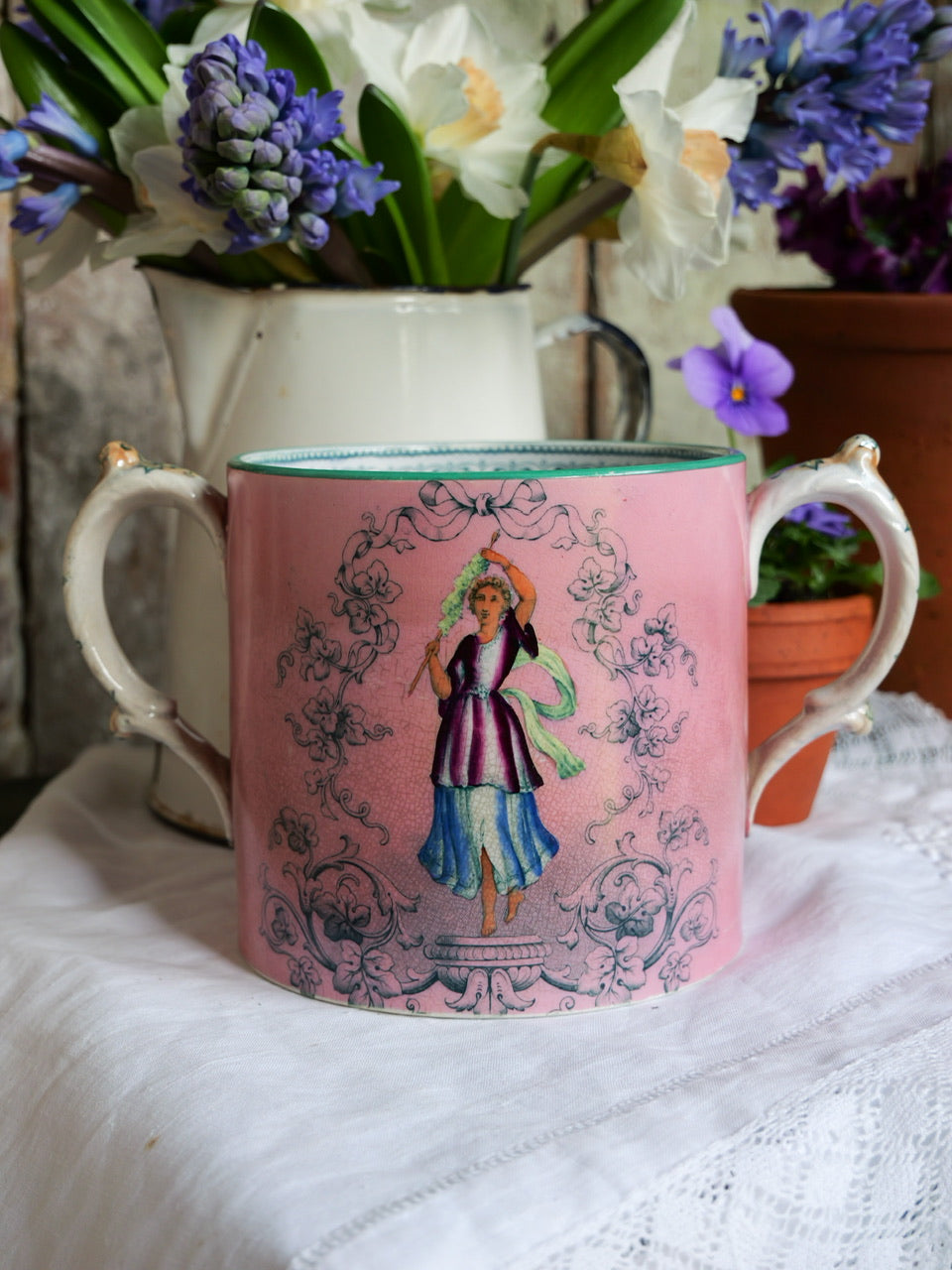 19th Century Double Handled Dancing Girl Mug