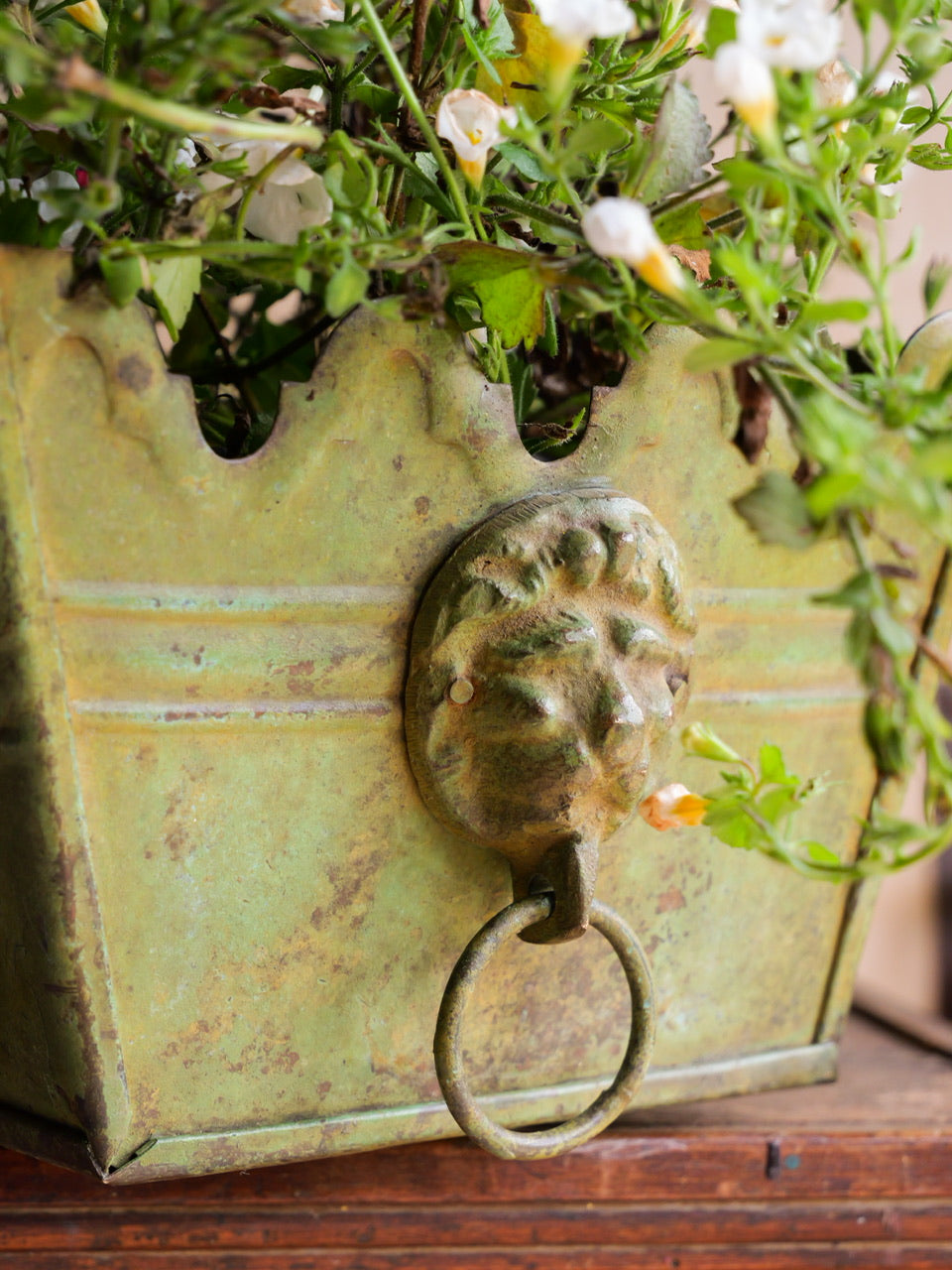 Small Antique Painted Metal Tole Planter