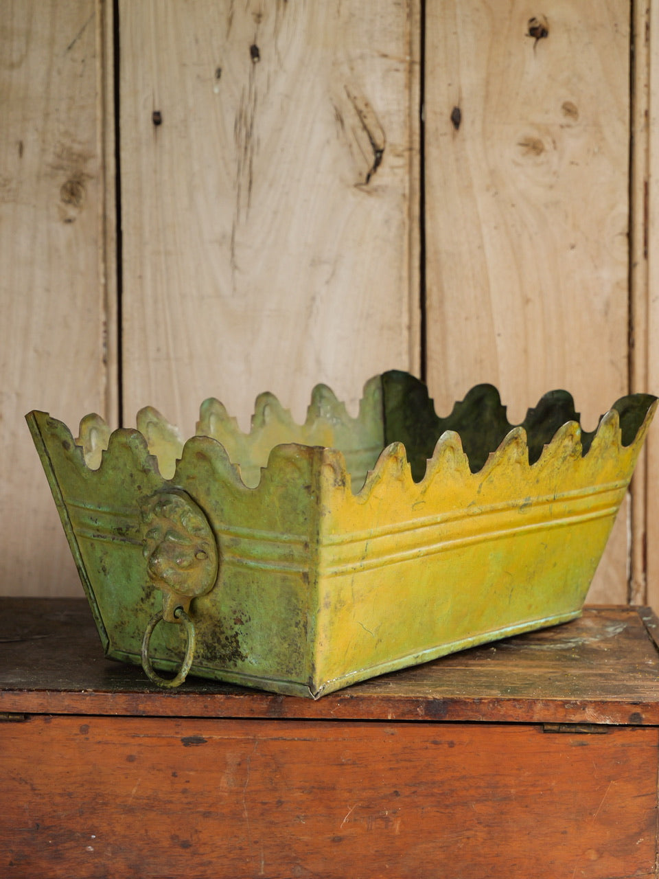 Small Antique Painted Metal Tole Planter