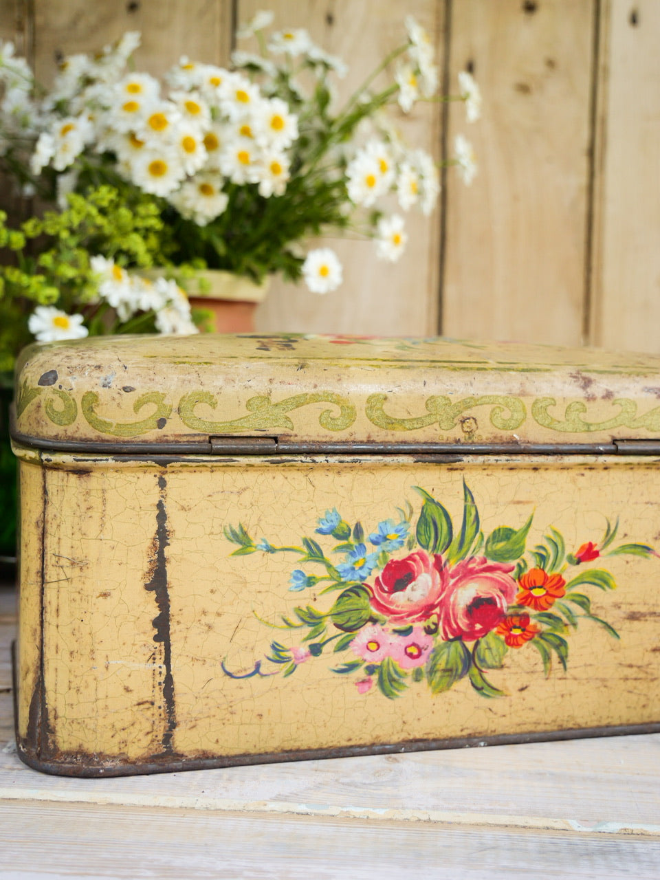 Vintage Rustic Floral Tin