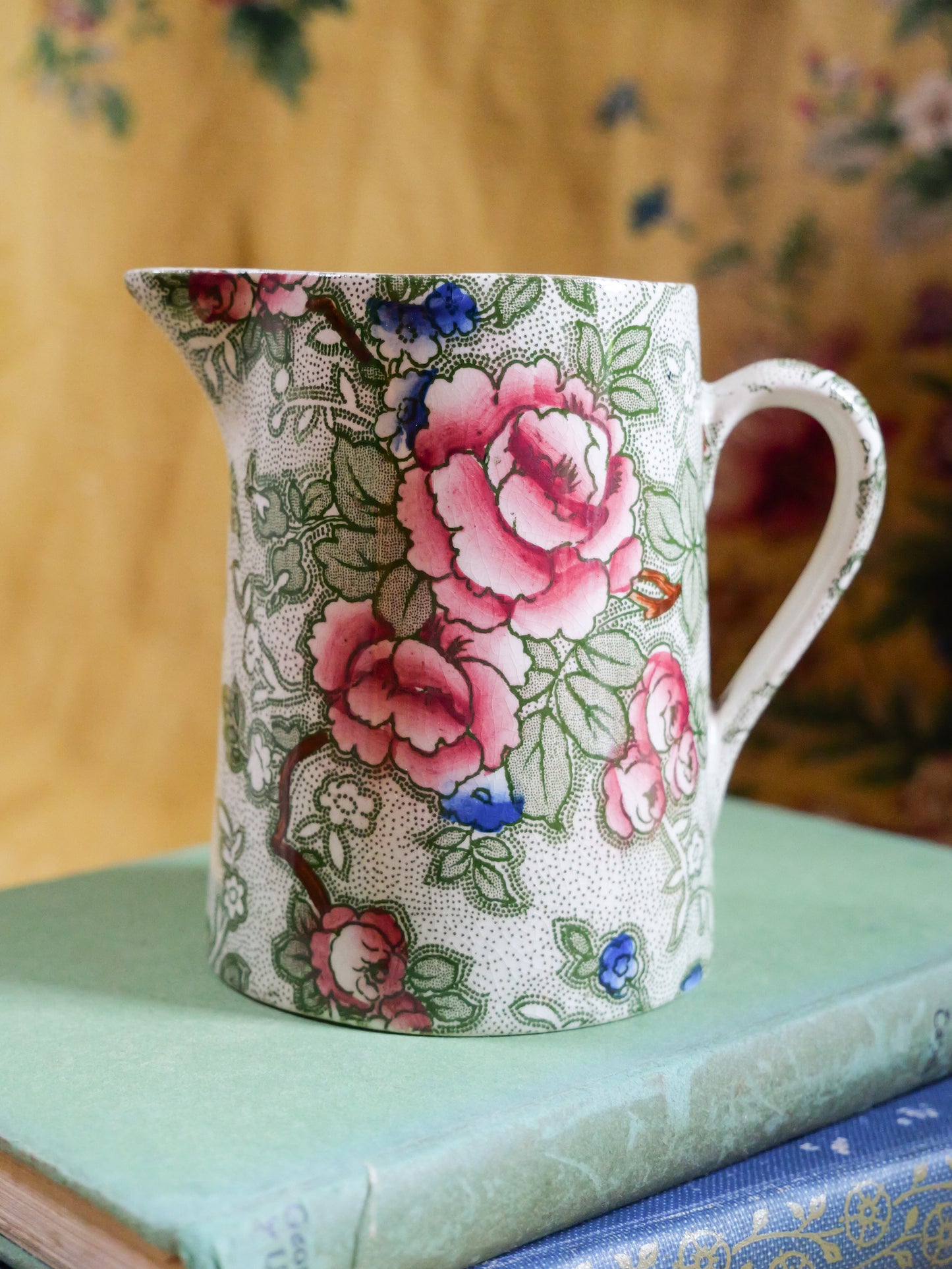 Antique Floral Rose Transferware Jug