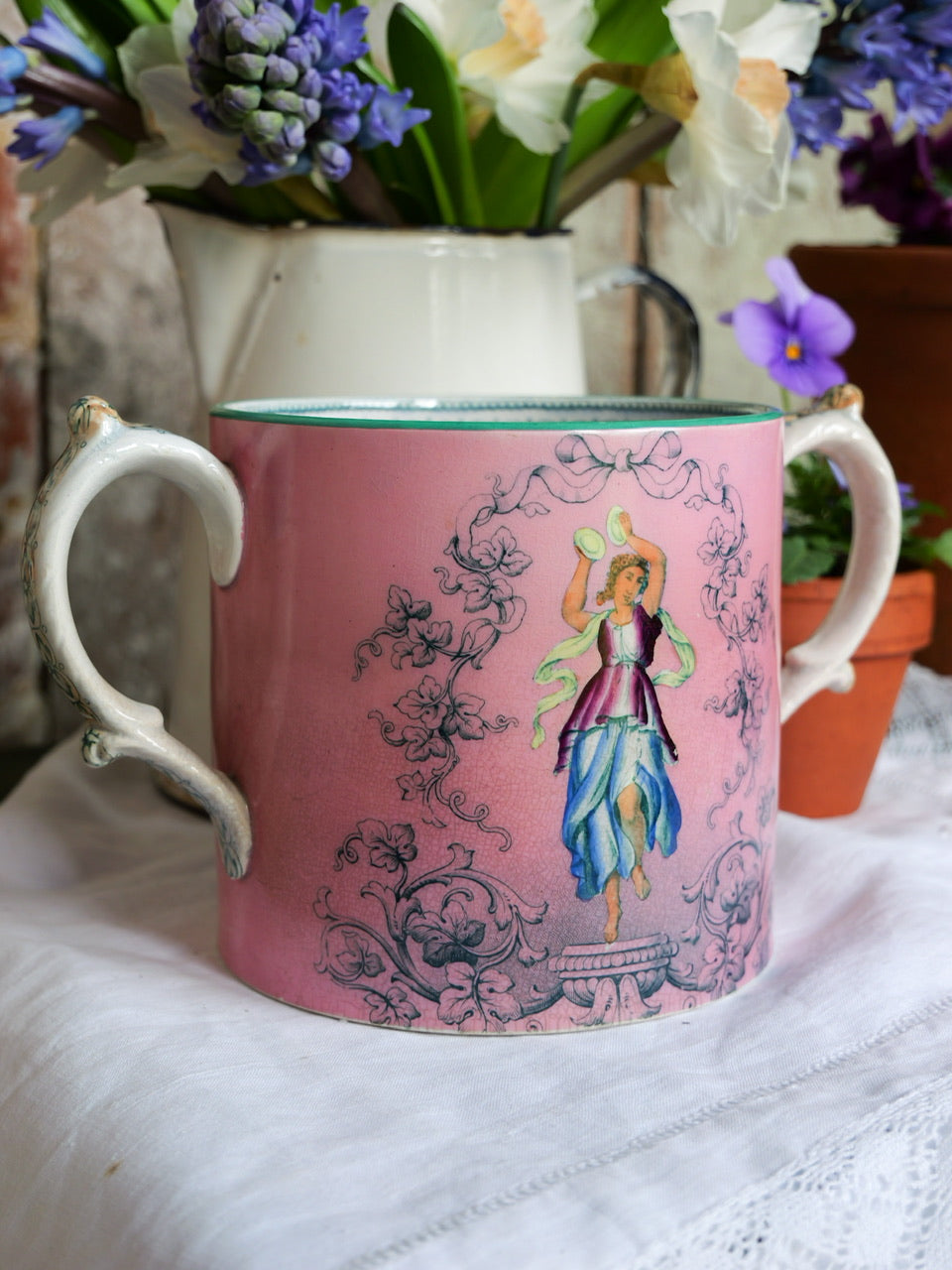 19th Century Double Handled Dancing Girl Mug