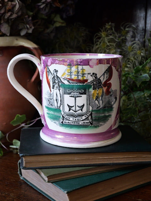 Very Large Antique Sunderland Lustre ‘Mariners’ Arms’ Mug