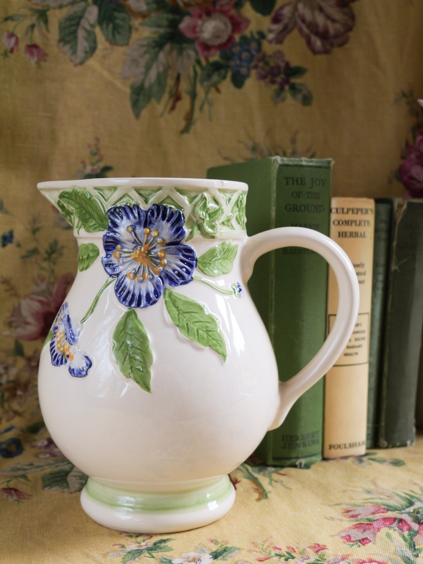 Vintage Portugese Pottery Floral Jug