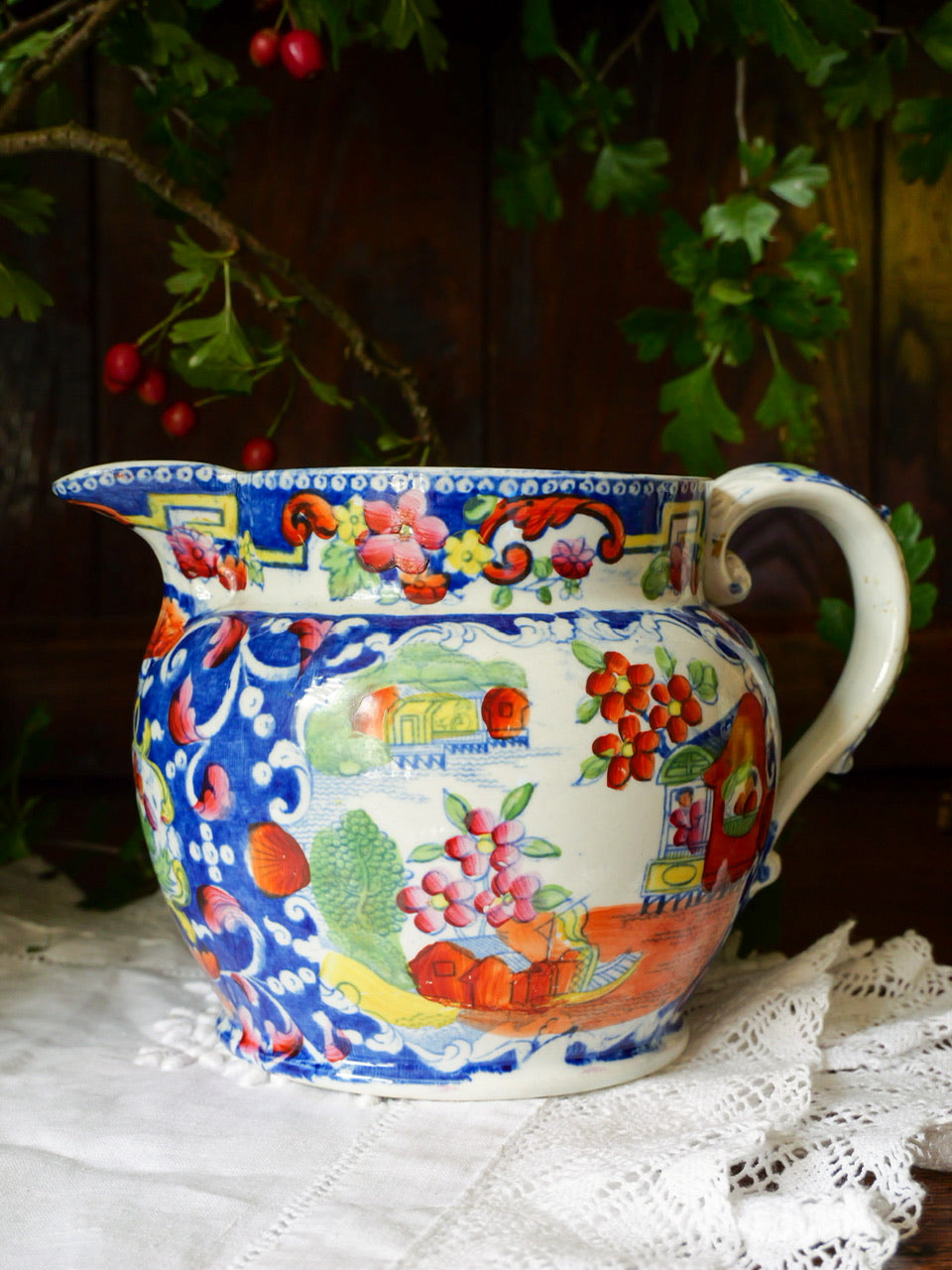 Antique Georgian Chinoiserie Pattern Staffordshire Jug