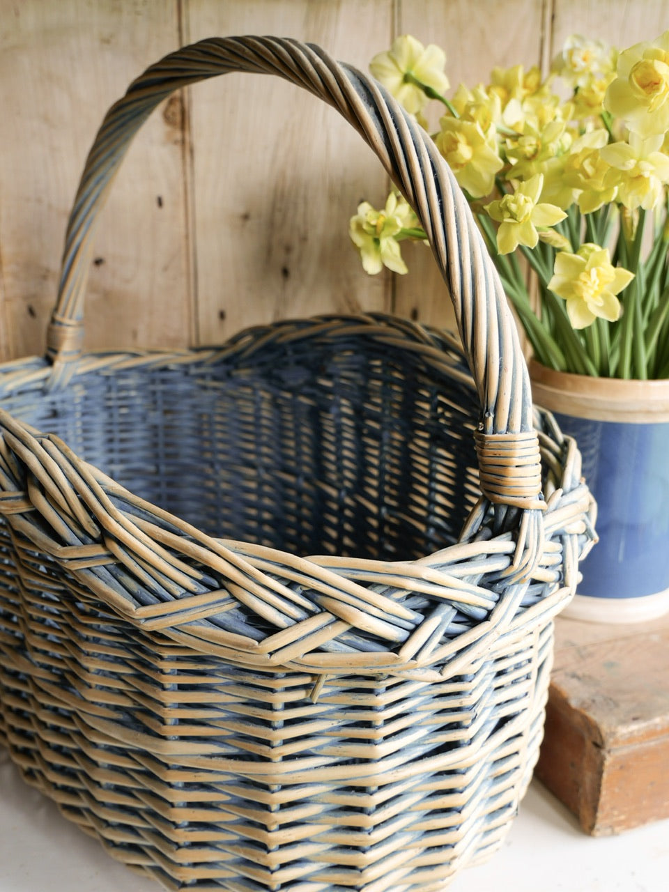 Vintage Blue Painted Basket