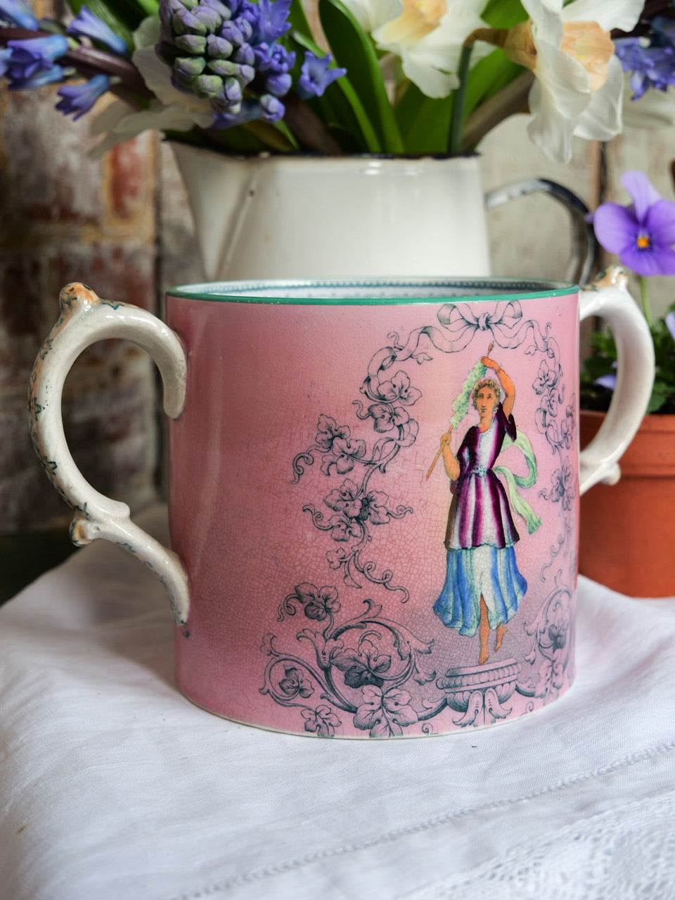 19th Century Double Handled Dancing Girl Mug