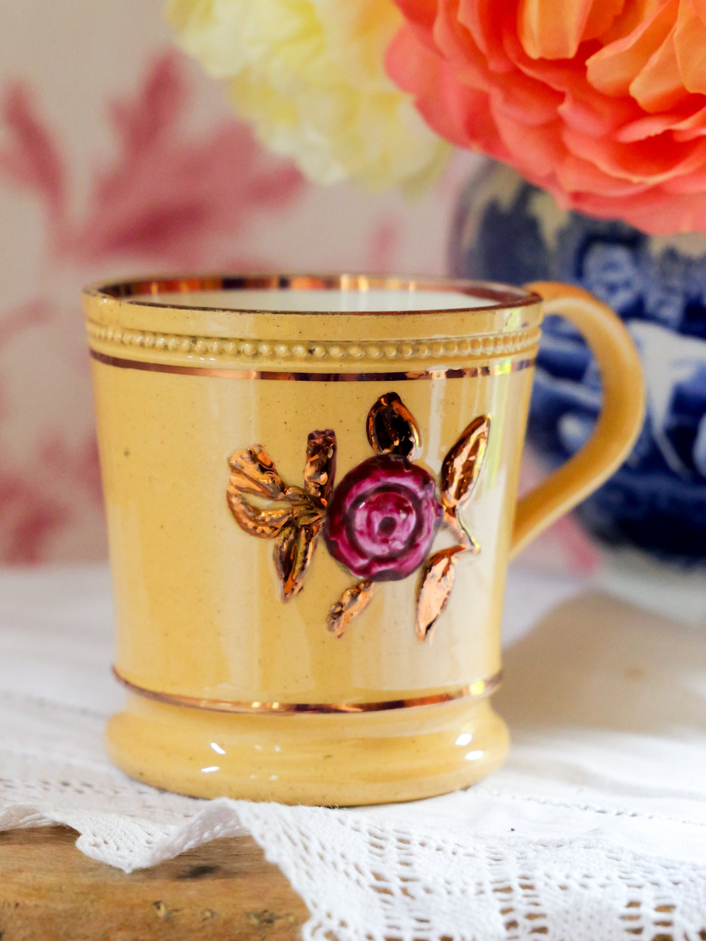 Miniature Antique Yellow Ware Lustre Mug