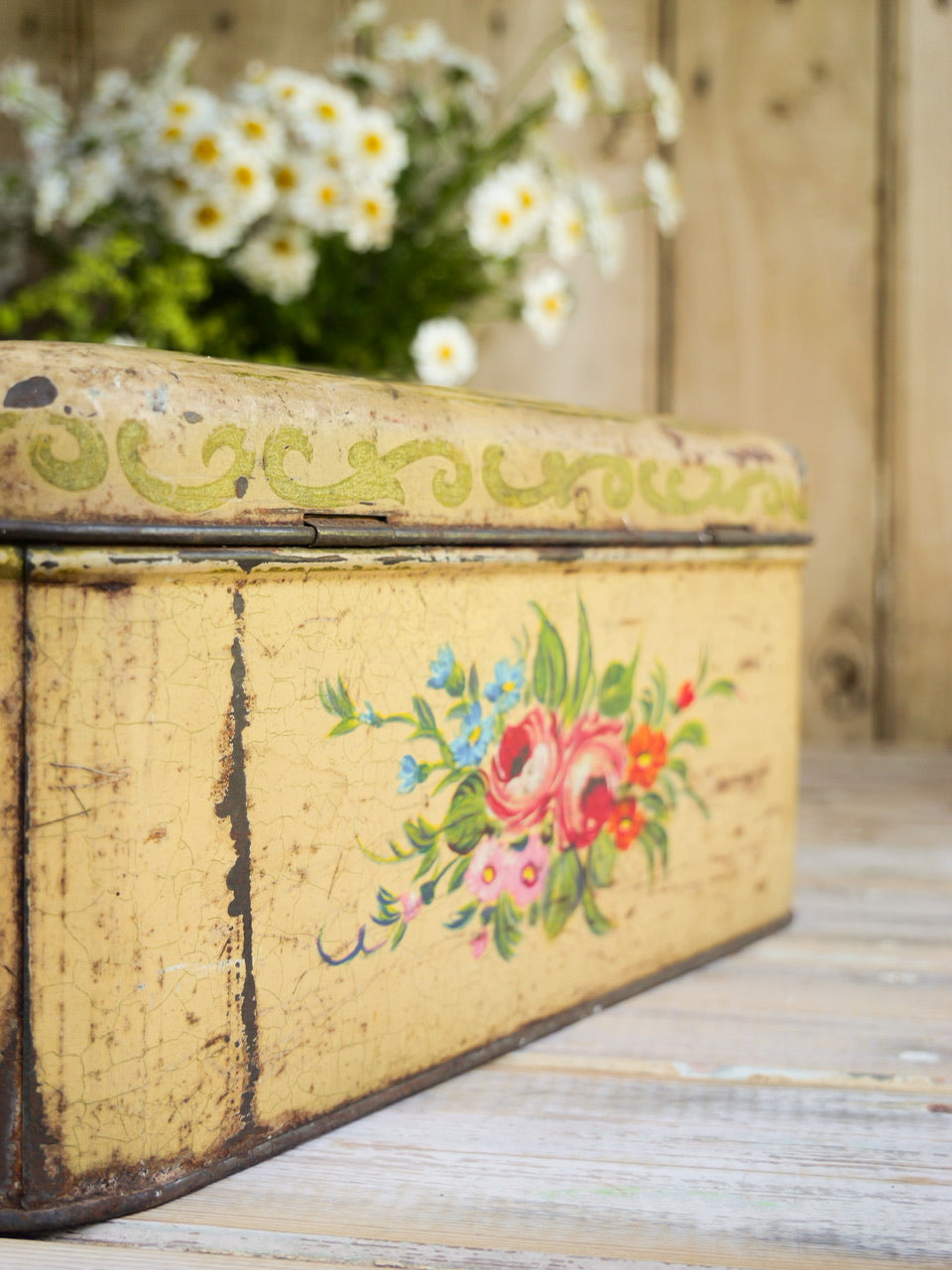 Vintage Rustic Floral Tin