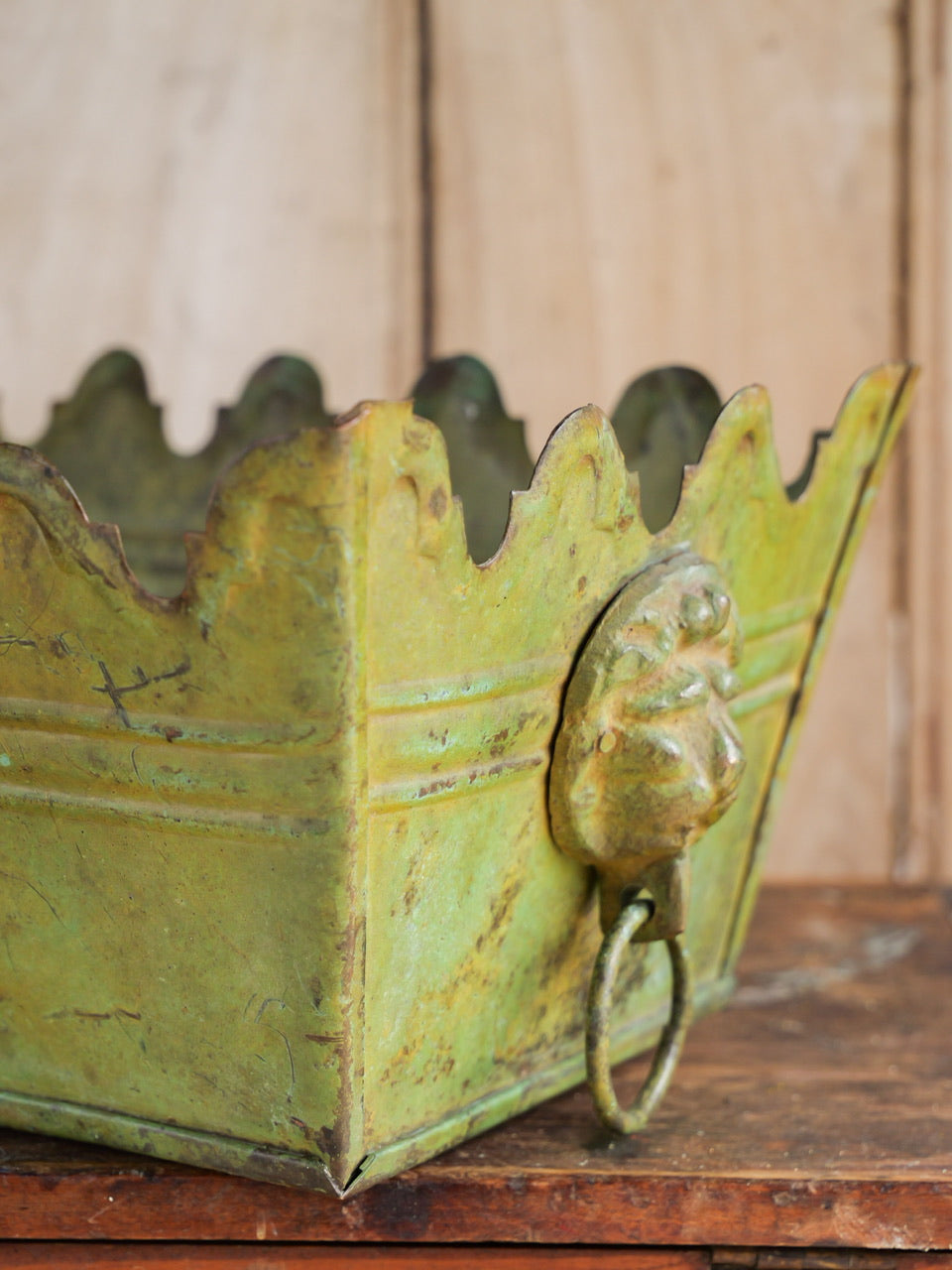 Small Antique Painted Metal Tole Planter