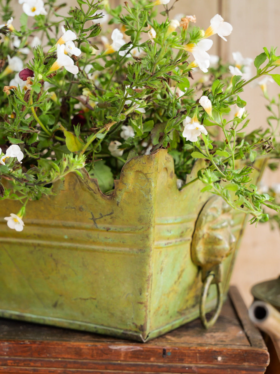 Small Antique Painted Metal Tole Planter