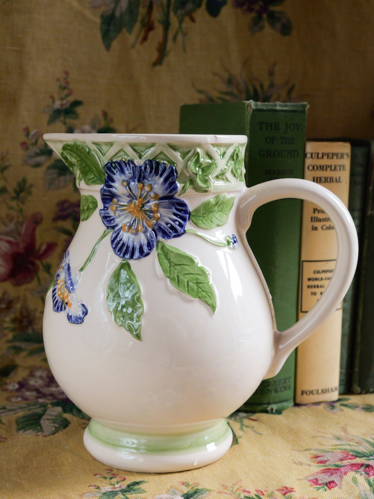 Vintage Portugese Pottery Floral Jug