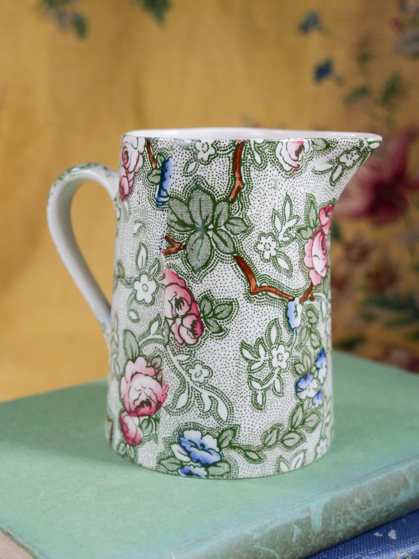 Antique Floral Rose Transferware Jug