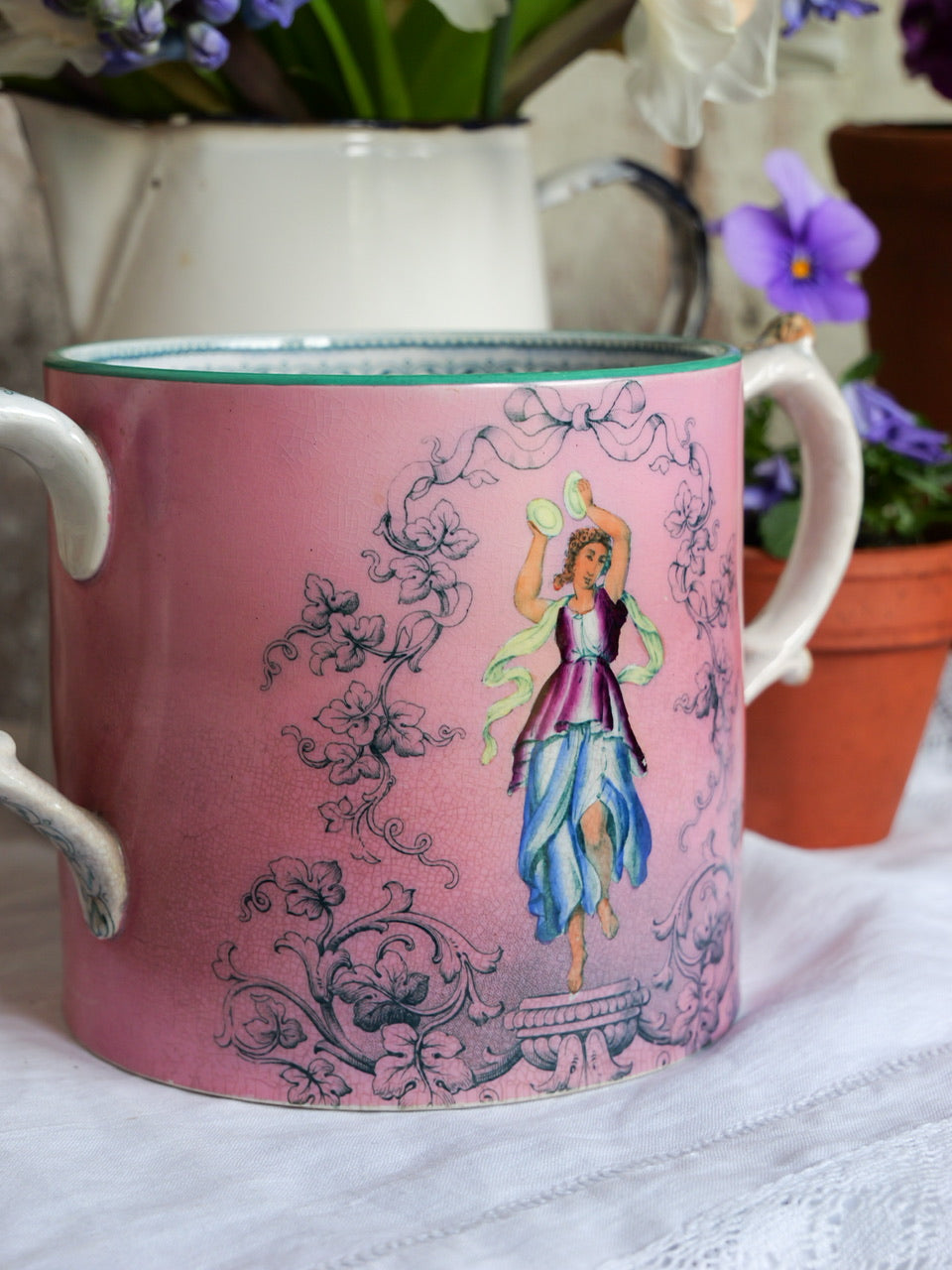 19th Century Double Handled Dancing Girl Mug