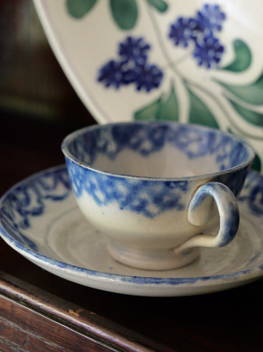 Antique Spongeware Tiny Cup and Saucer