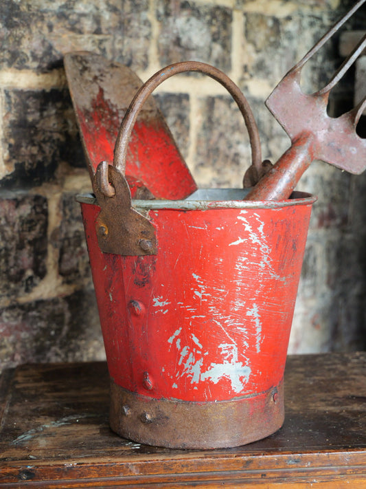 Small Vintage Riveted Red Bucket