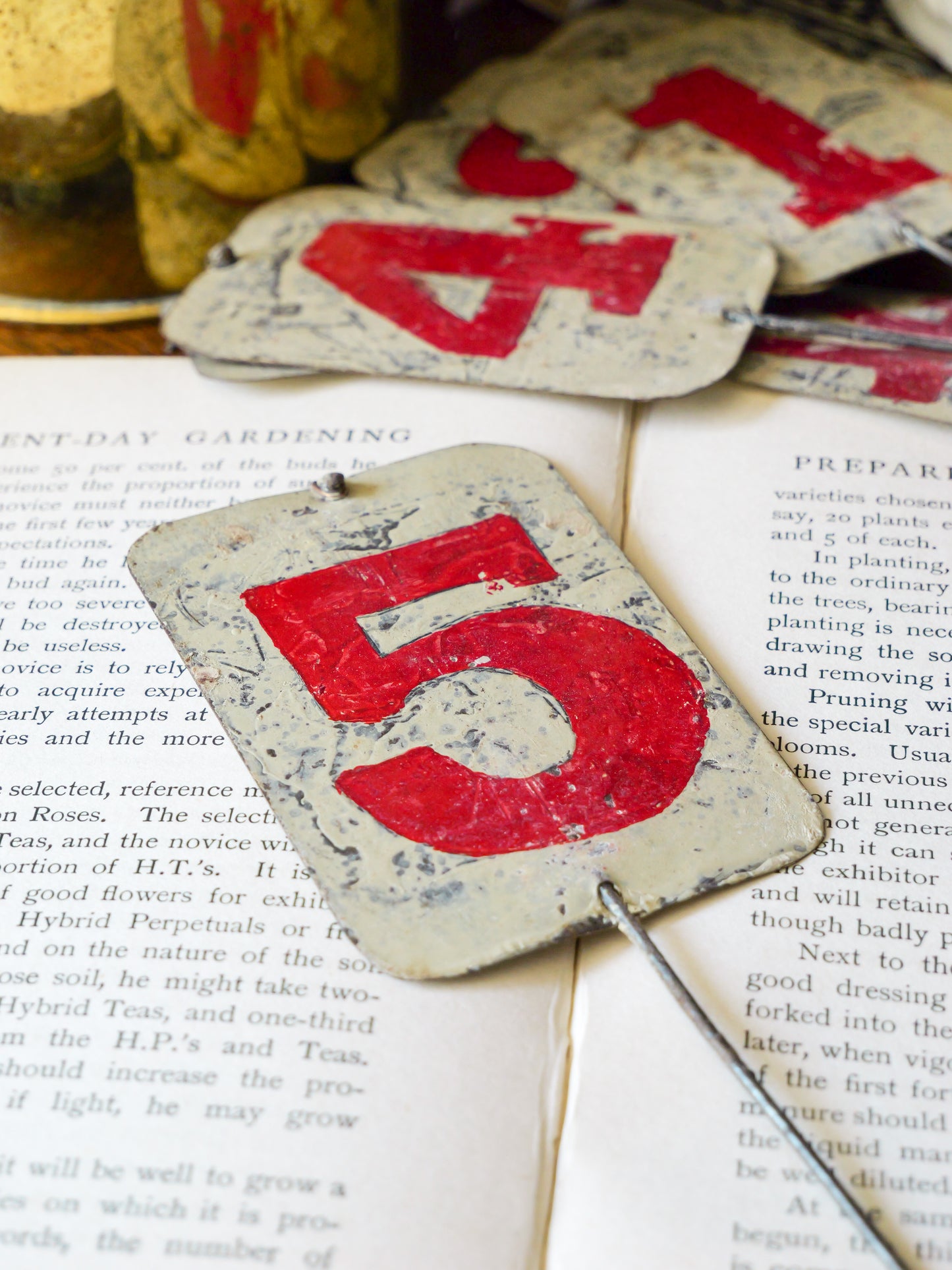 Vintage Hand-painted Tin Toleware Number Markers