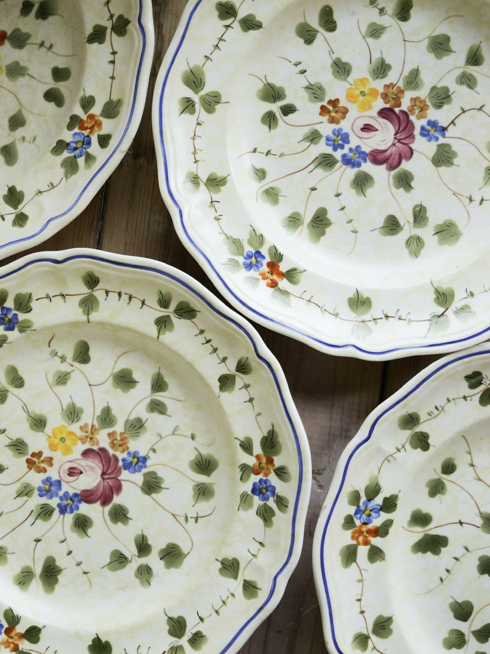 Vintage French Hand Painted Plate Set (4-piece)