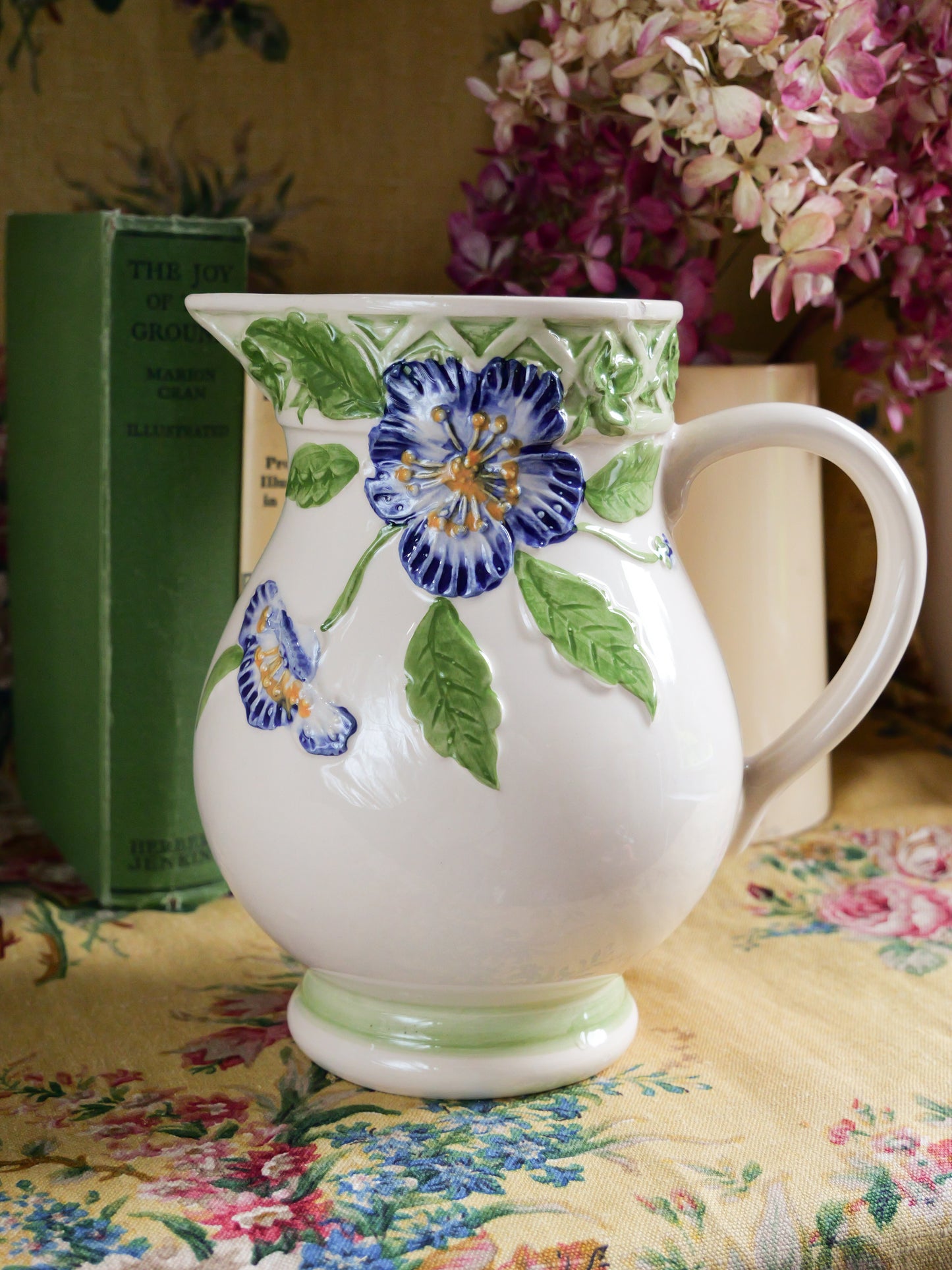 Vintage Portugese Pottery Floral Jug