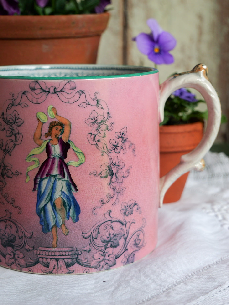 19th Century Double Handled Dancing Girl Mug